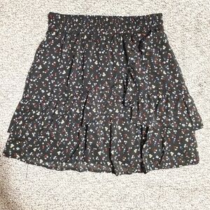 Autres Filles Fairycore Mini Skirt Tiered Floral Sheer Layered Ruffle Hem Black